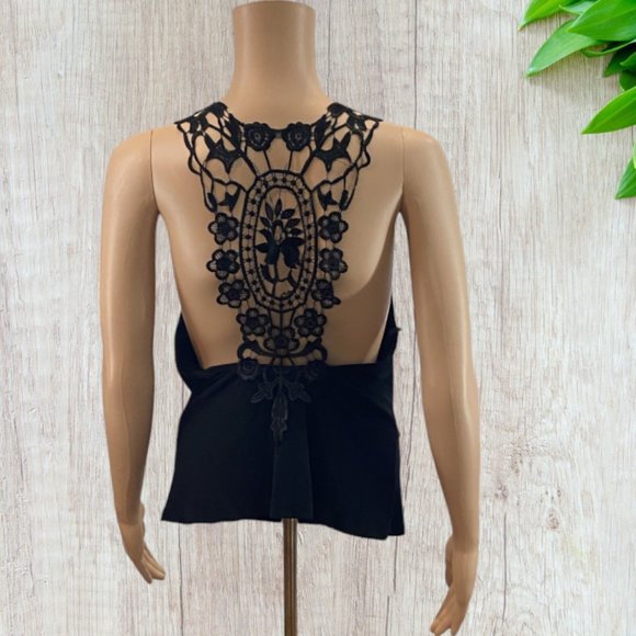 M.K.M. DESIGNS -- Halter Top, Black Sleeveless w/Lace Back/Shoulder Straps, Long - Picture 3 of 13